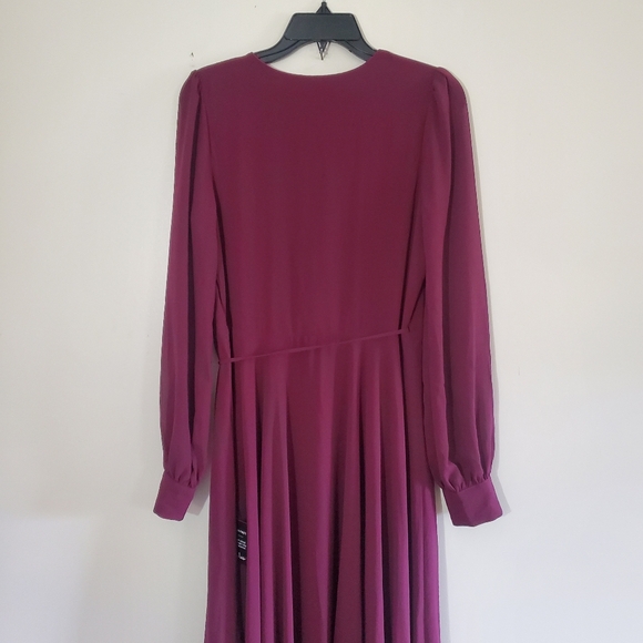 NWT Lulu's Plum My Whole Heart Wrap Dress Maxi Long Sleeve Sheer Size Medium - Picture 5 of 11